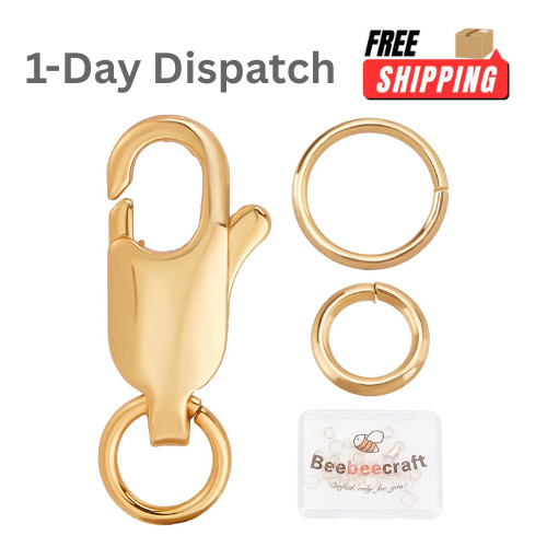 Beebeecraft 6Pcs 18K Gold Plated Lobster Clasp with 12Pcs Open Jump Rings