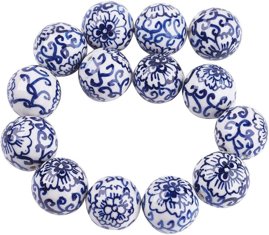 10Pcs Handmade Blue and White Porcelain Beads Mediumblue round Handmade Blue and