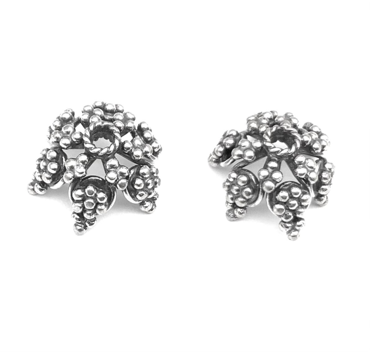 2 Hand Crafted Sterling Silver .925 Bali Flower Bead Caps-#C11411
