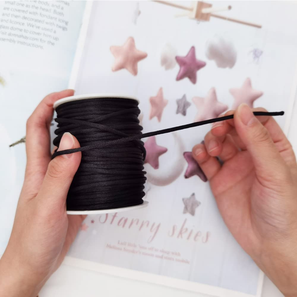 3mm Black Satin Cord 50 Yards Rattail Silk Thread For Jewelry Making DIY