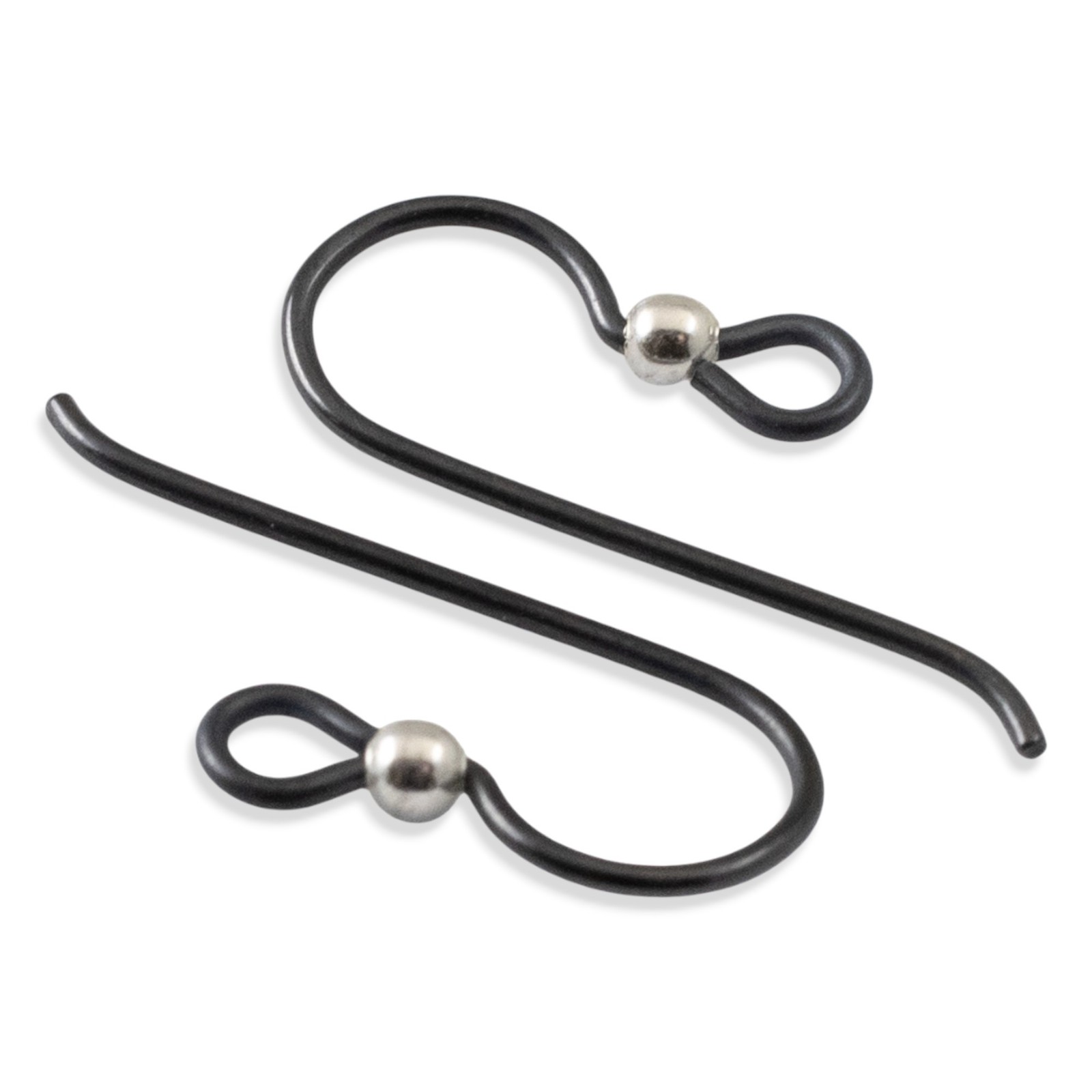 10 Black Niobium Ear Wires + 2mm Sterling Silver Bead Accent – Hypoallergenic
