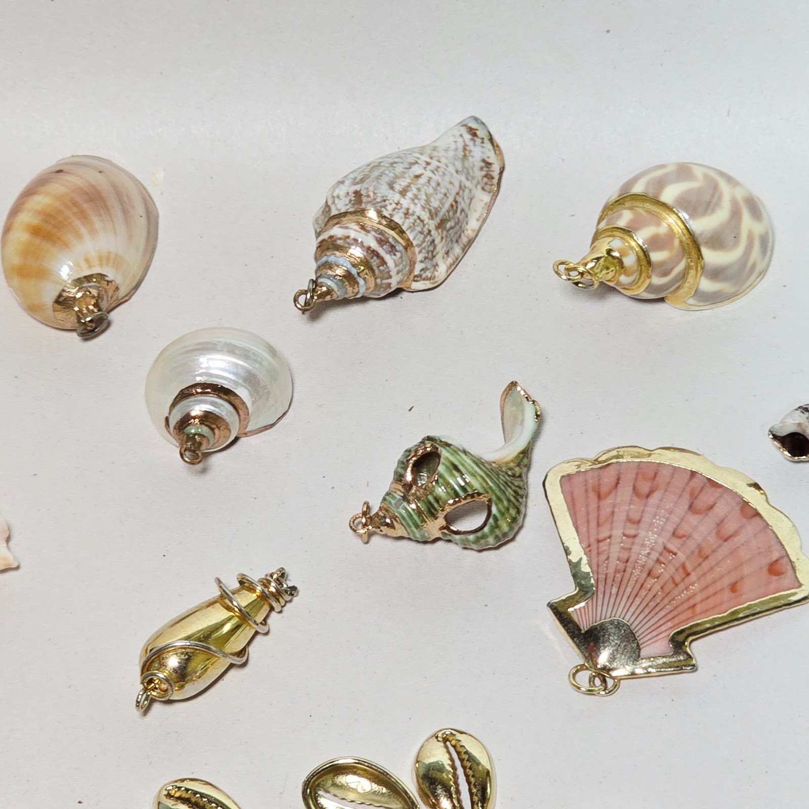 24K Gold Dipped Cowrie Shell Pendant Scallop Boho 24K Gold Dipped Charm