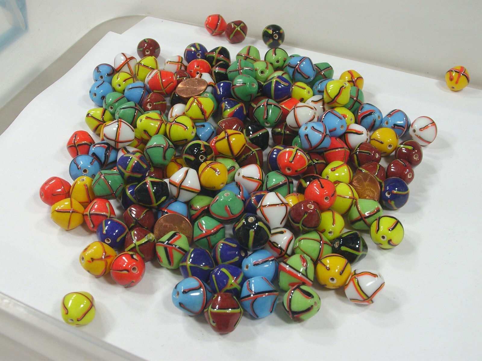 2 Pounds (16mm) India Handmade Multicolor Bicone Cross Glass Beads Bulk (PRT-6)⭐