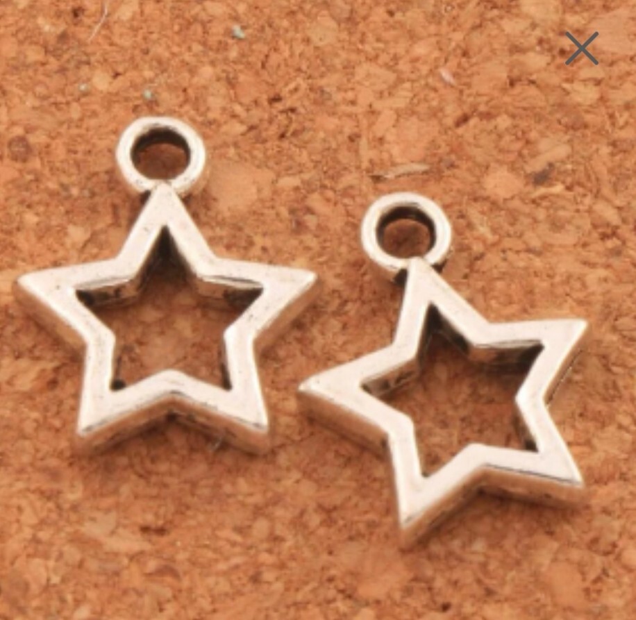 LOT 2 BULK SILVER SMALL CHRISTMAS STAR HOLIDAY CHARMS JEWELRY MAKING 12mm x 10mm