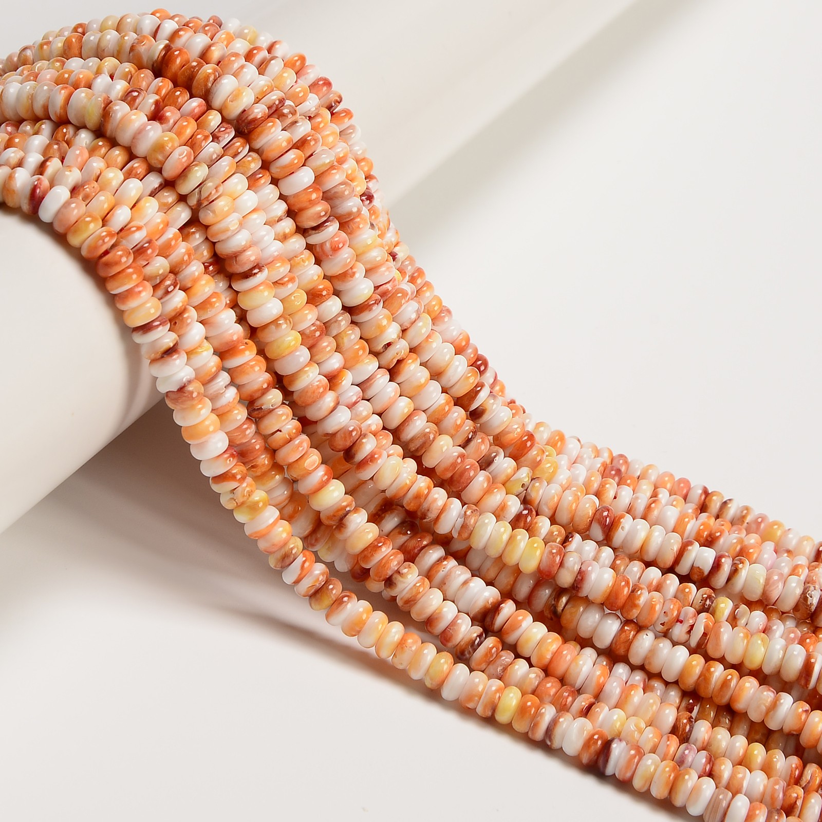Natural Orange & White Spiny Oyster Smooth Rondelle Beads 2x5mm 3x6mm 16″ Strand