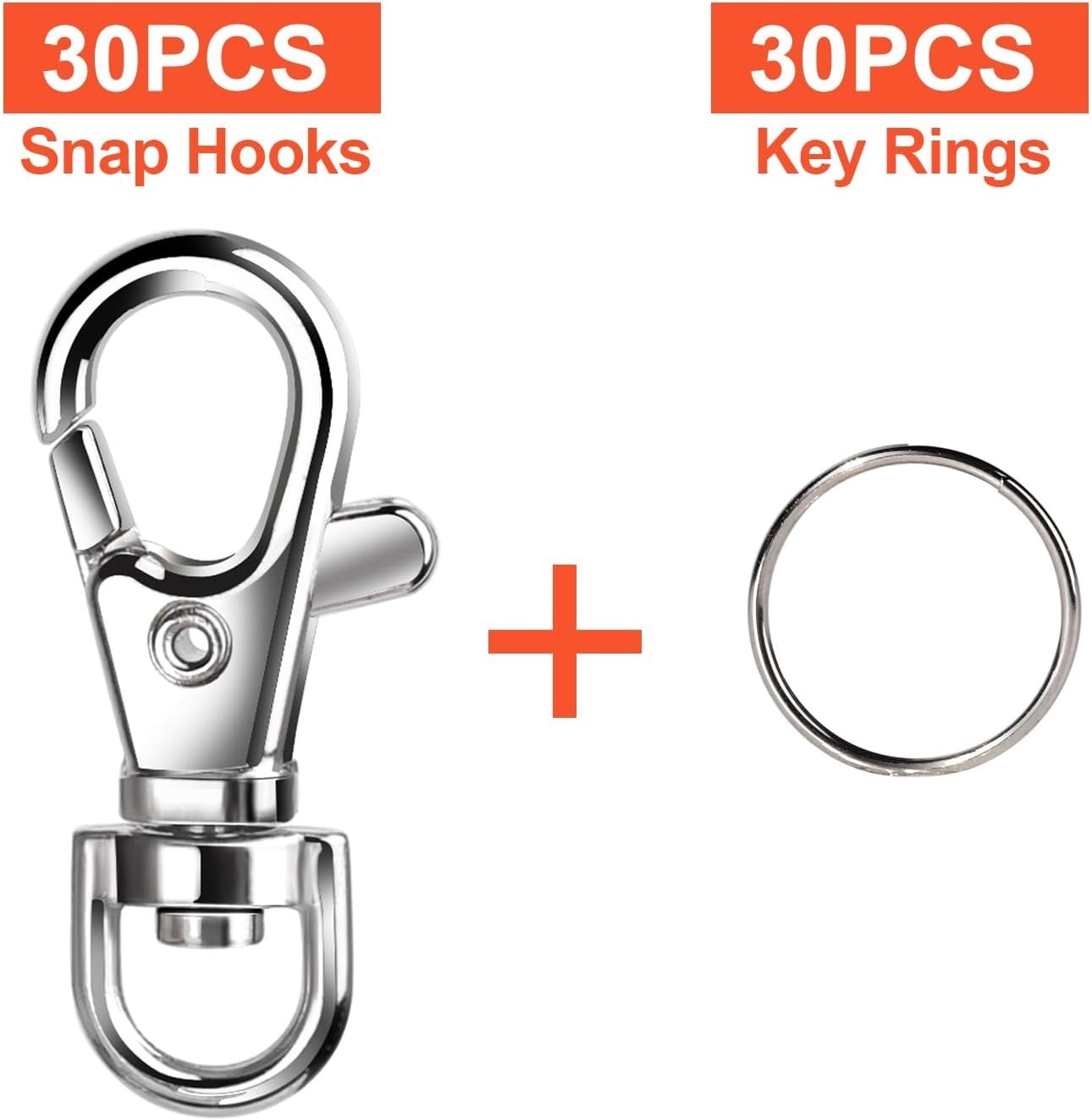 LEOBRO 60PCS Lobster Claw Clasps and Key Rings, 30PCS Keychains Clips and 30PCS