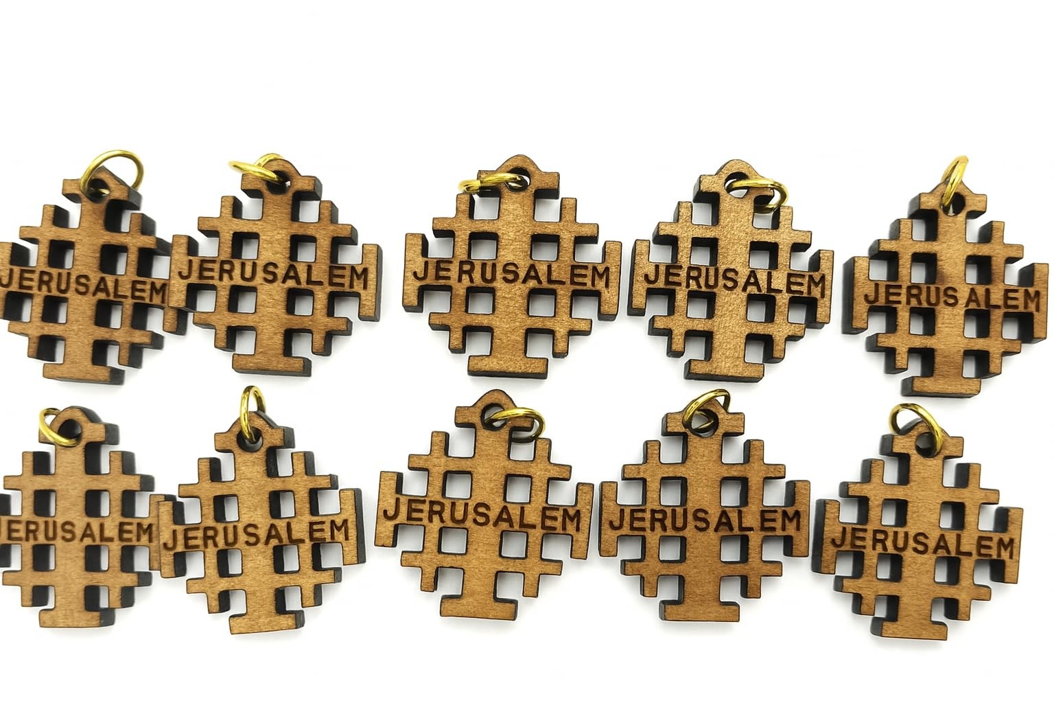 10 PCS 0.8 Inch Jerusalem Cross Olive Wood Charms Laser Cut PEN221