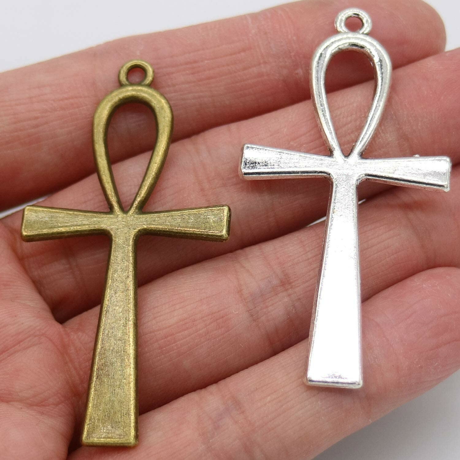 2 Large Ankh Cross Pendants Antiqued Silver Bronze Egyptian Religious Assorted