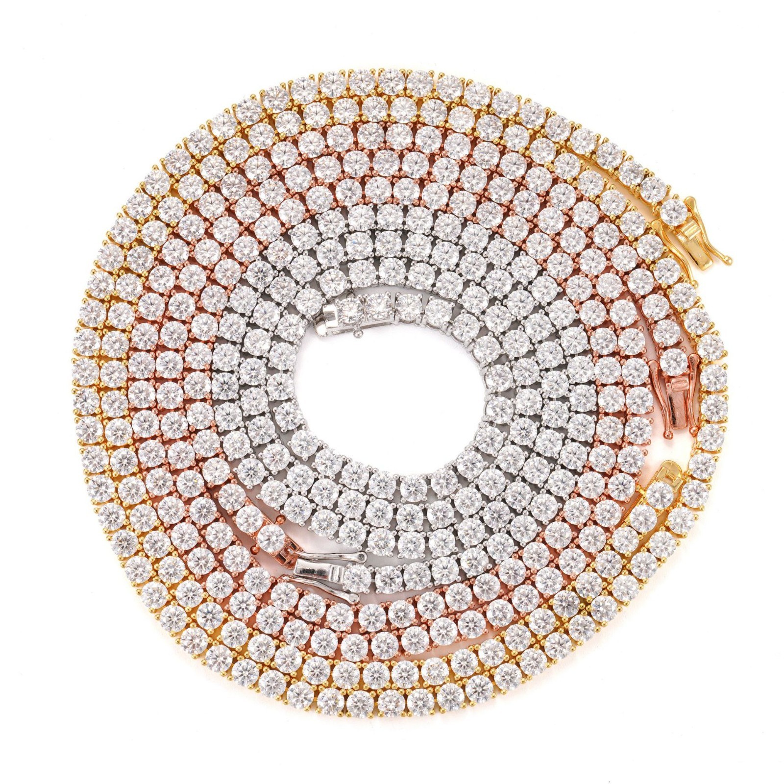 925 Solid Silver Tennis Cuban Chain Moissanite Diamond Necklace 2-6.5 mm Width