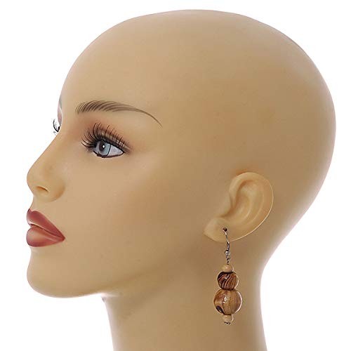 Natural/Brown Colour Fusion Wood Bead Drop Earrings with Silver Tone Closure – 5