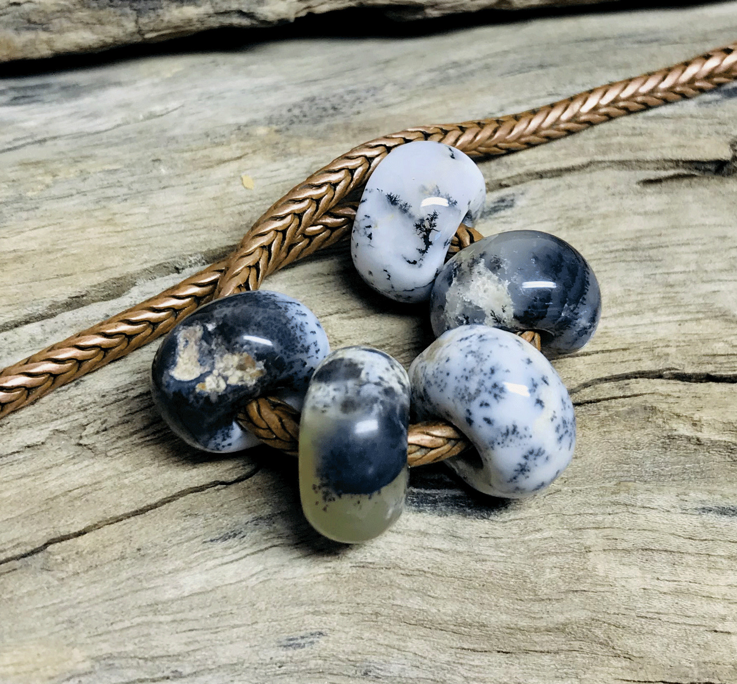 5 Pcs. Dendrite Opal Gemstone 5mm Big Hole Beads Large Hole Beads 14x8mm Beads