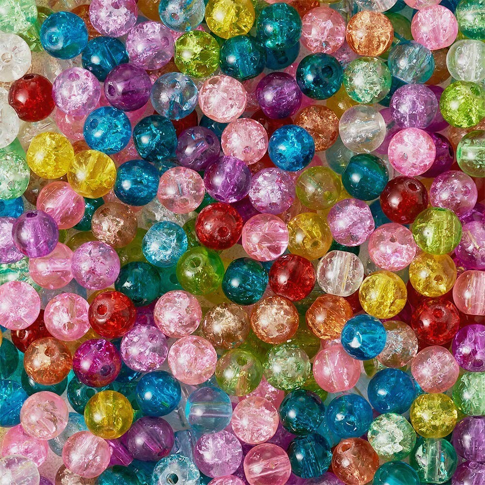 50 Crackle Glass Beads 8mm Assorted Lot Mixed Colors Bulk Jewelry Supplies Mix