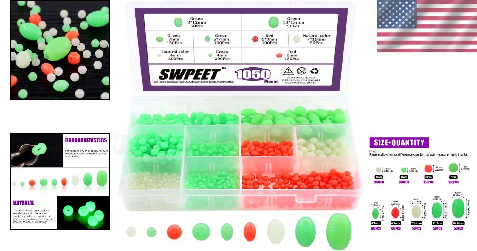 1050Pcs Glow Rigging Fishing Beads – Versatile Bead Assortment for All Fishers