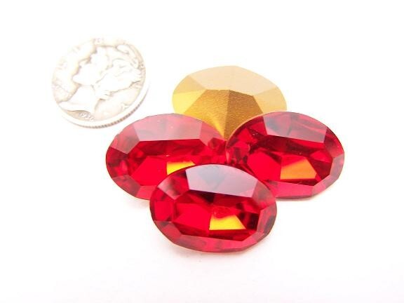 Light Siam GF (18x13mm) Vintage Swarovski 4100 Oval Faceted Crystal Stones