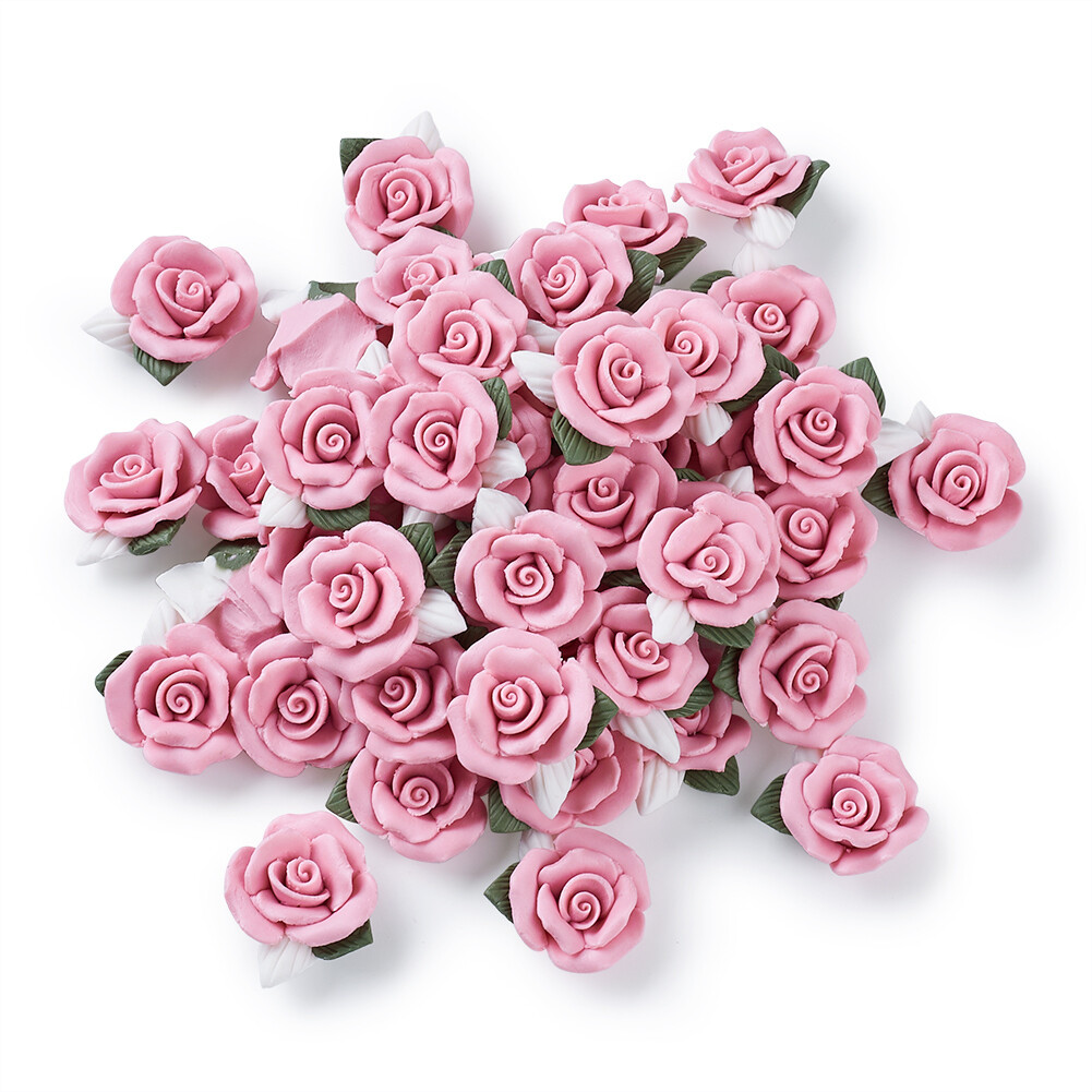 20 Pcs Flower Pink Handmade Porcelain Cabochons China Clay Beads Jewelry Making