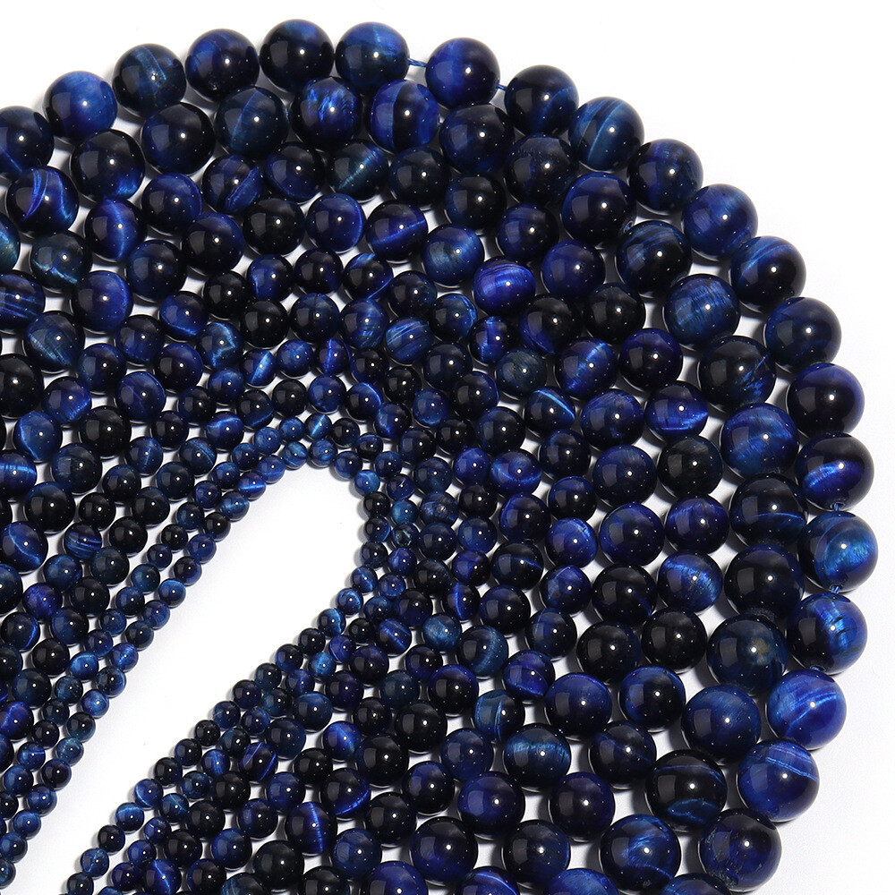 Natural Blue Tiger’s Eye Gemstone Smooth Round Loose Beads for Jewelry Making