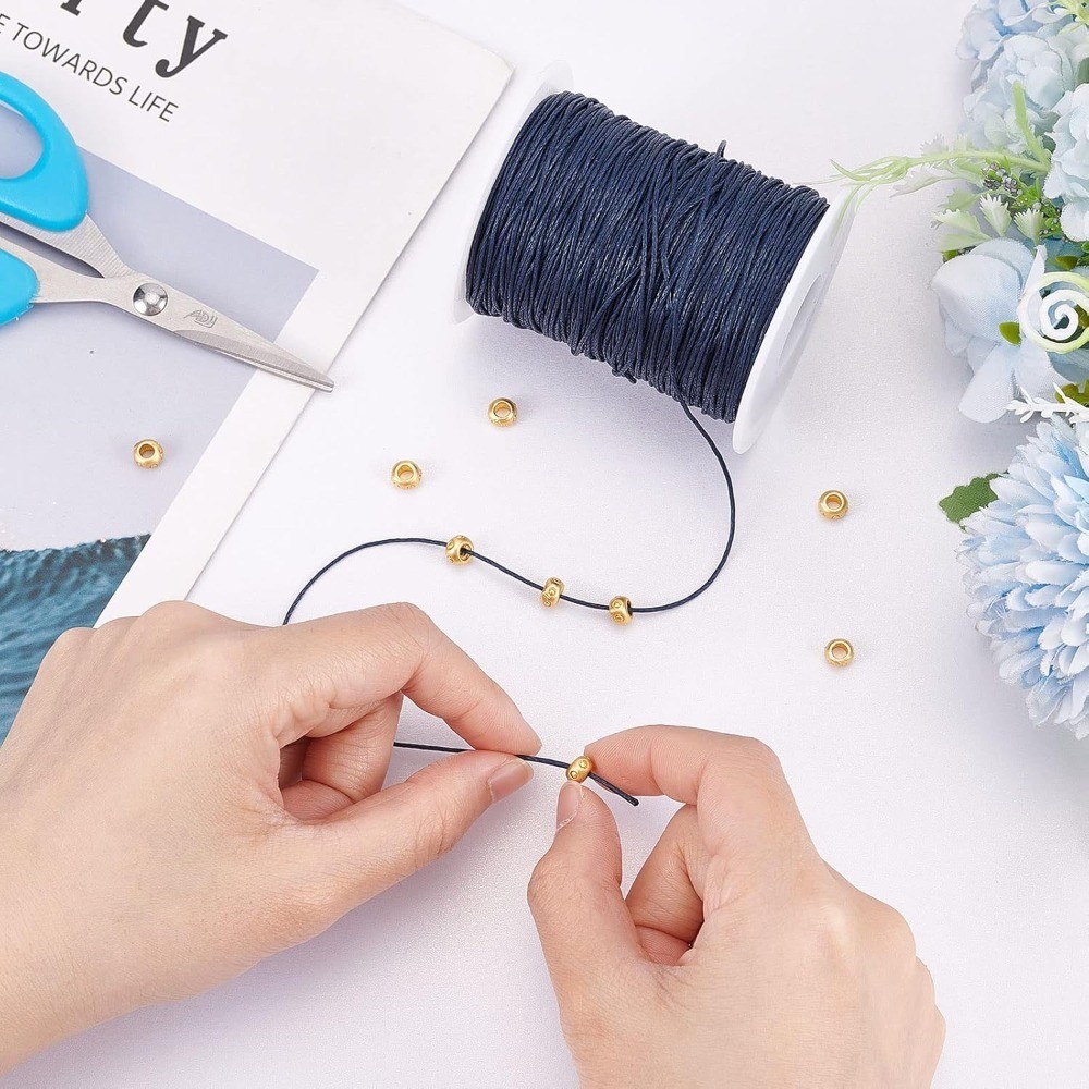 Waxed Cotton Cord 1mm Blue Waxed Thread String for Jewelry Making Crafting