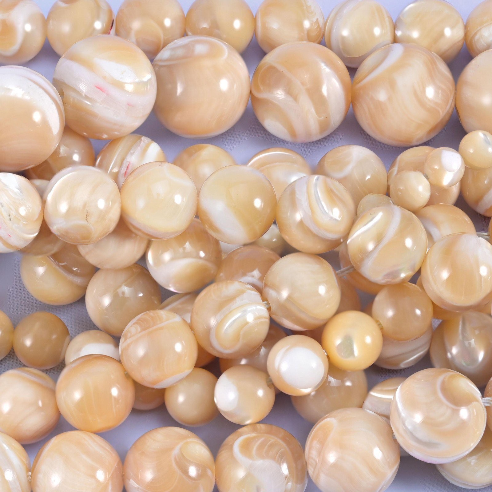 Trochus Shell Smooth Round Beads 4mm 6mm 8mm 10mm 12mm 15.5 Inch Strand