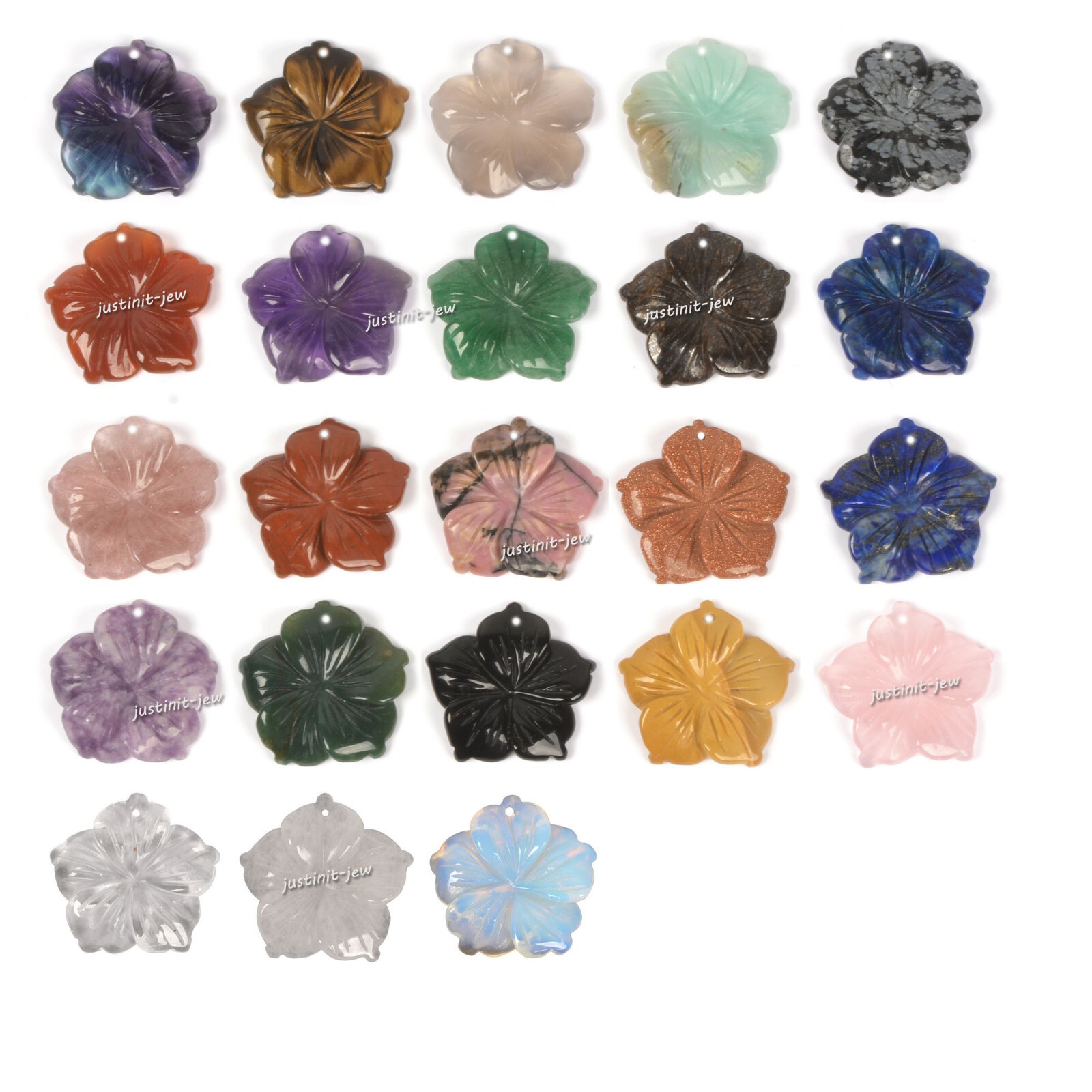 28mm Hand Carved gemstone Hawaii flower pendant bead 1.1″