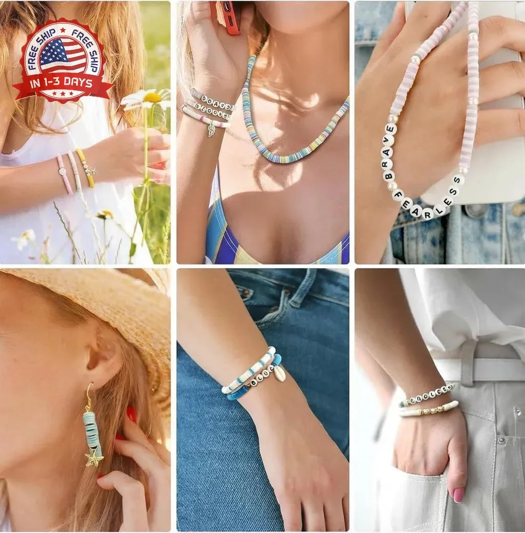 19000pcs 50 Strands Clay Bead Bracelet Kit, 6mm Flat Round Polymer Clay Beads Sp