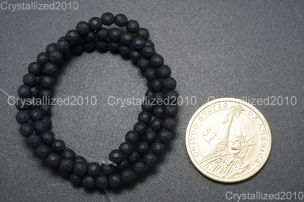 Natural Matte Black Onyx Gemstones Faceted Round Beads 4mm 6mm 8mm 10mm 15.5″