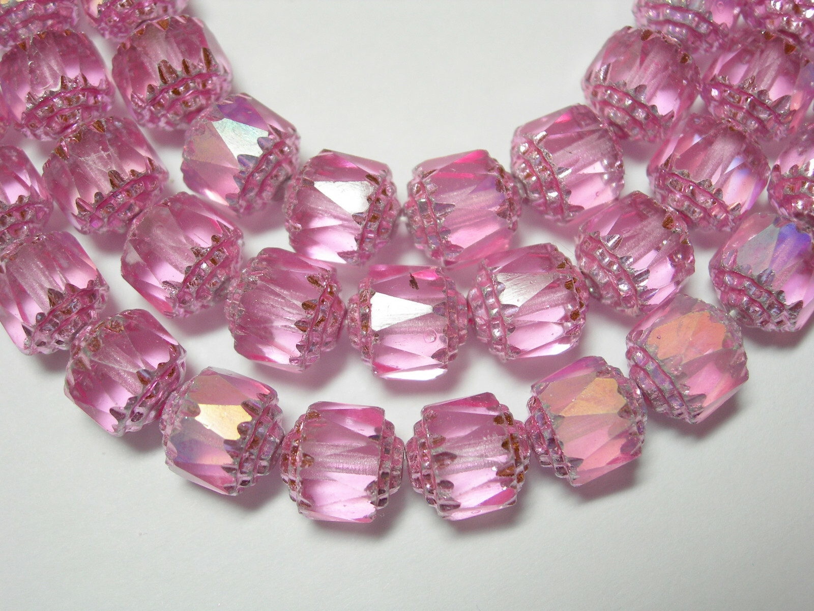 10 Pink AB with pink ends Cathedral Czech Glass 10mm beads