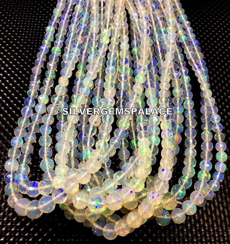 Flashy Opal Natural Ethiopian Opal Faceted Round Ball Beads Fire Gemstone Beads.