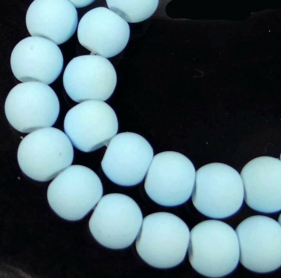 6mm Matte Frosted Neon Rubberized Glass Round Beads – Powder / Sky Blue 16″