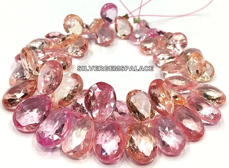 AAAA+ Rare Padparadscha Sapphire Faceted Peachy Pink Briolettes Jewelry Beads.