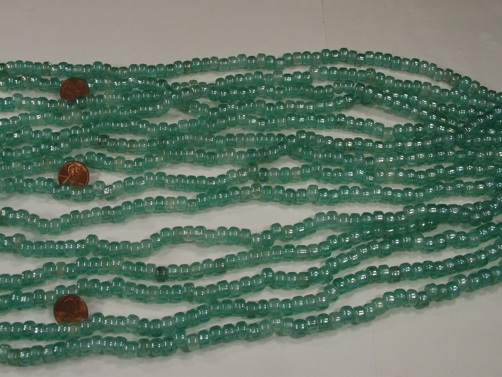 15 Strands 22″ Seafoam Blue Pony Glass Beads Wholesale Bulk Lot (6mm x 9mm) (C)