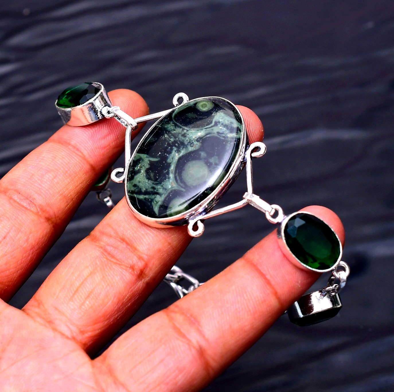 Star Galaxy Gemstone 925 Sterling Silver Handmade Bracelet Approx- 7-8″