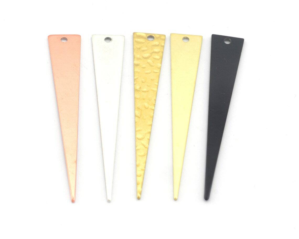 5 pcs Long Triangle Raw brass, Copper, Black painted 50x8mm charms 4708-150