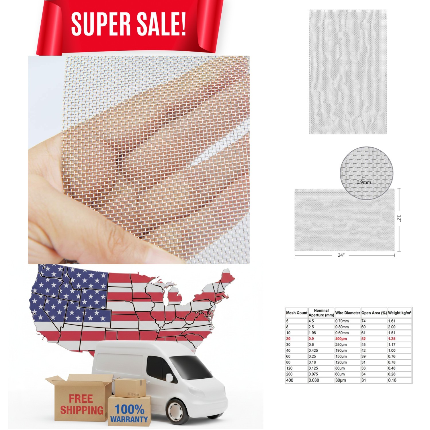 Versatile 304 Stainless Steel Mesh, 11.75″ x 23.5″ for Garden & Industrial Use