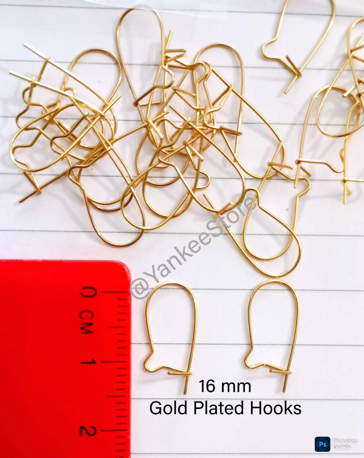 GOLD Plated KIDNEY Ear Wires Earrings 21 ga ~ 16mm long Small -90pc Package