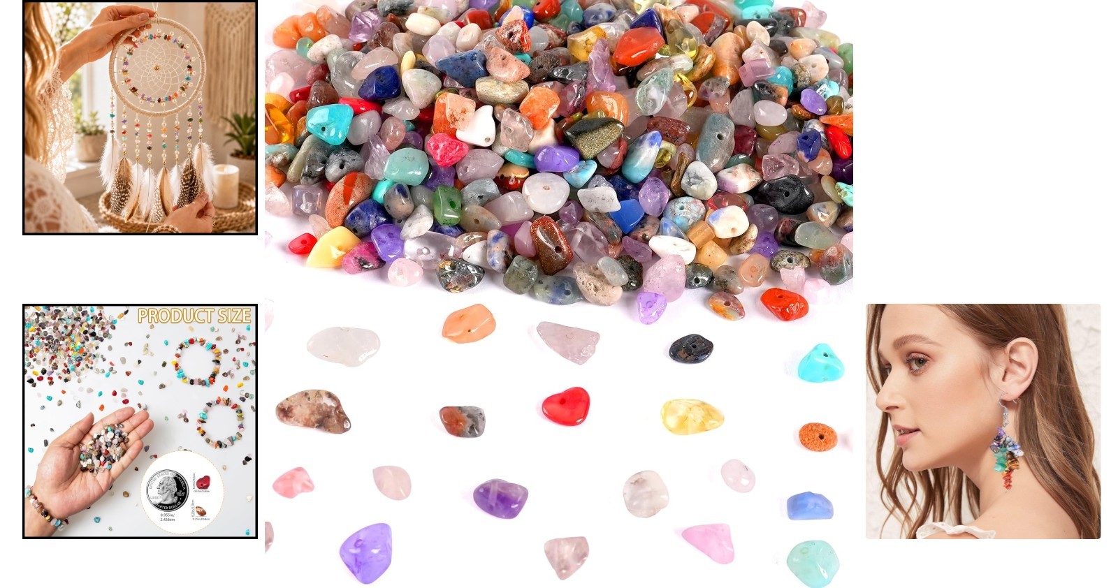 500pcs Natural Chip Stone Beads – Multicolor Gemstones for DIY Jewelry & Crafts