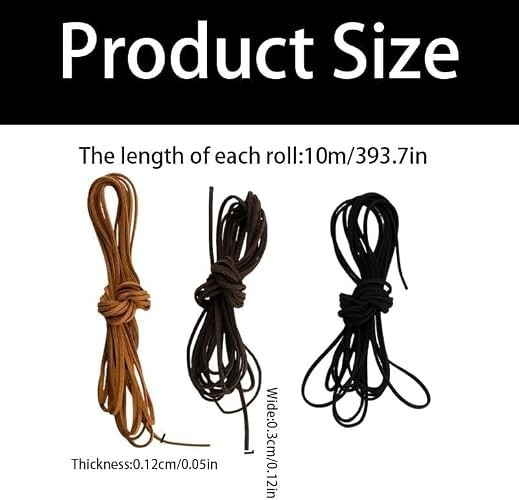 32.8 Yards 3 Bundles 3mm Leather String, Natural Flat Suede Leather Strips, L…