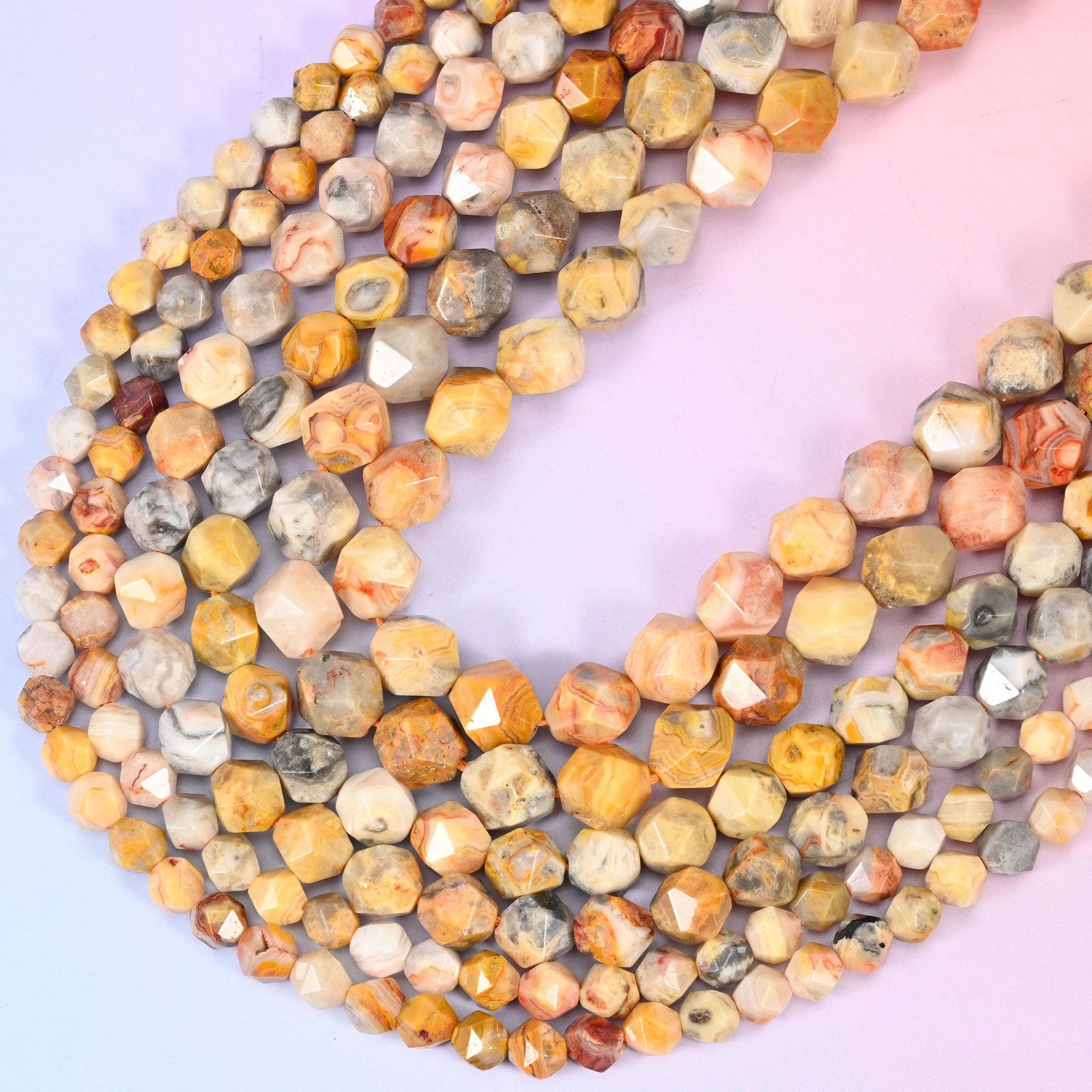 Crazy Agate Beads: Faceted Diamond Star Cut, 6-10mm, 15.5 inch Strand