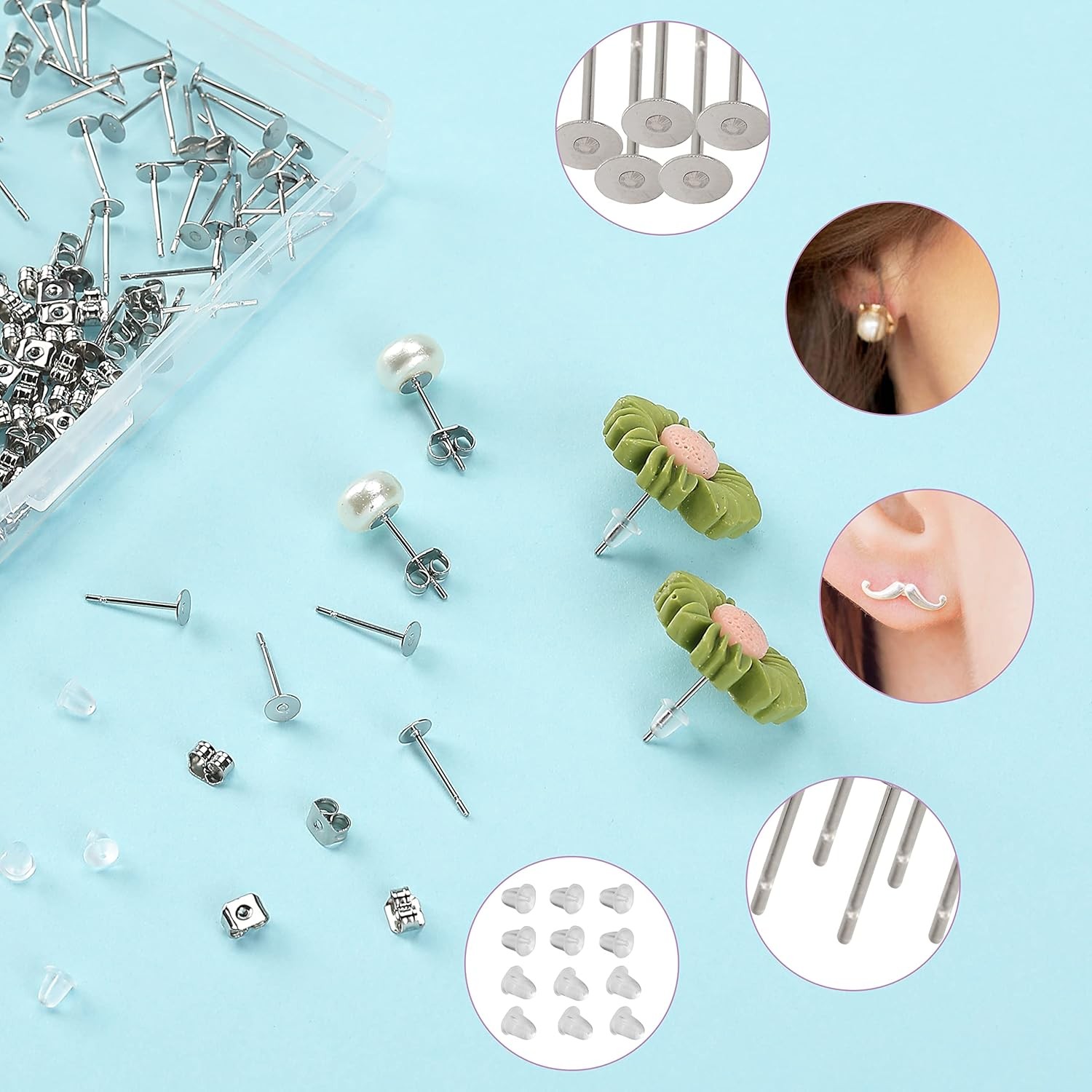 – Earring Posts, 300 pcs, Silver, Earring Studs for Jewelry Making, Earring Post