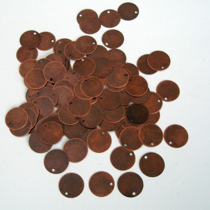 100pcs- Antique Copper Color Flat Round Blank Disc 12mm.