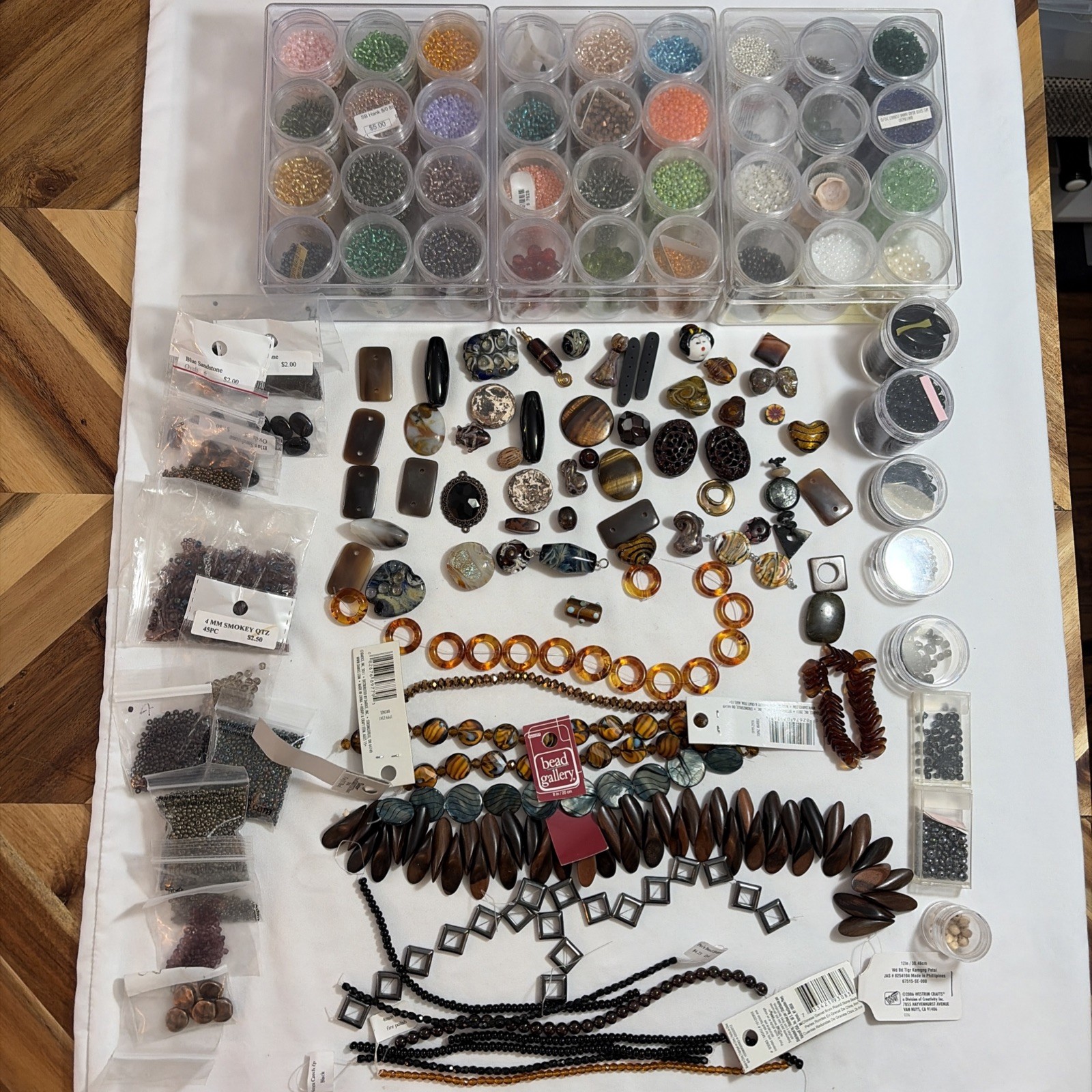Huge Earth Tone Bead Lot Tiger Eye Wood Glass Seed Beads 8/0 Jewelry Making 7#s