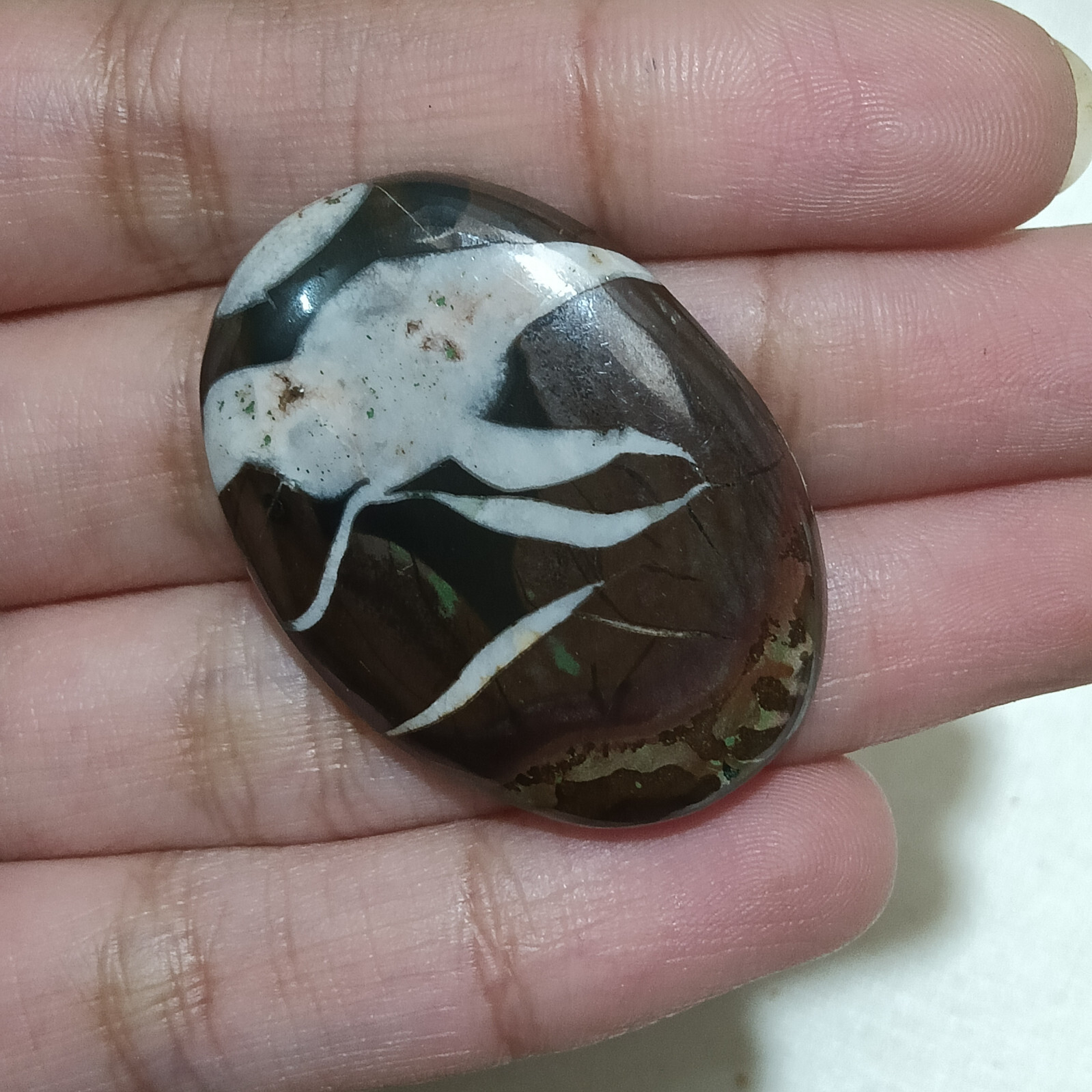 Spider Web Septerian Brown Jasper Gemstone Cabochon Size 36X26X6 MM For Pendant