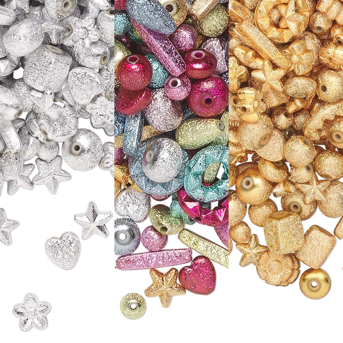100 Assorted Plastic Acrylic Metallic Stardust Beads in a Mix of Shapes & Colors