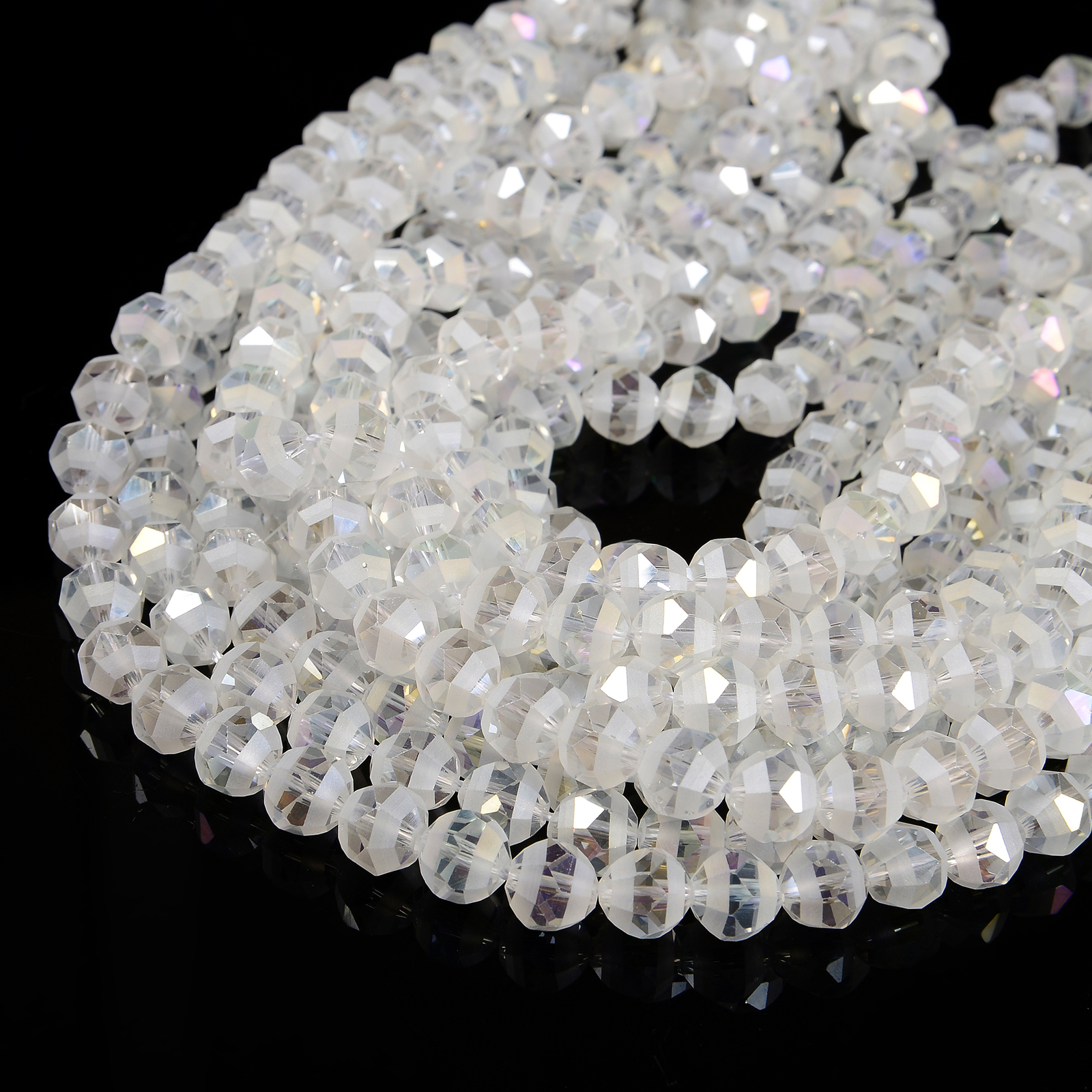 Clear AB Color Crystal Glass Matte Faceted Round Beads 8mm 10mm 12mm 15.5″Strand