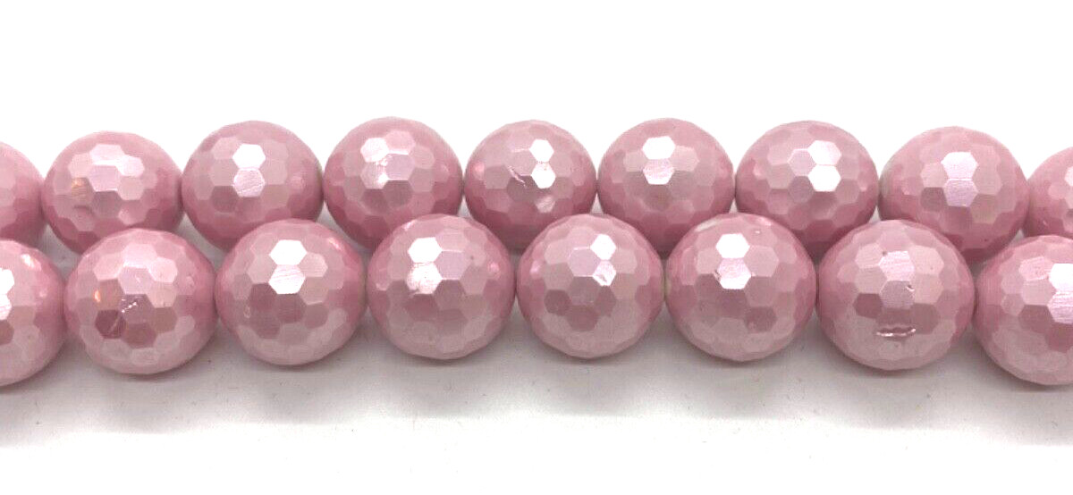 Mother of Pearl Faceted Round 16mm Gray Pink Silver 15.5 in. Strand