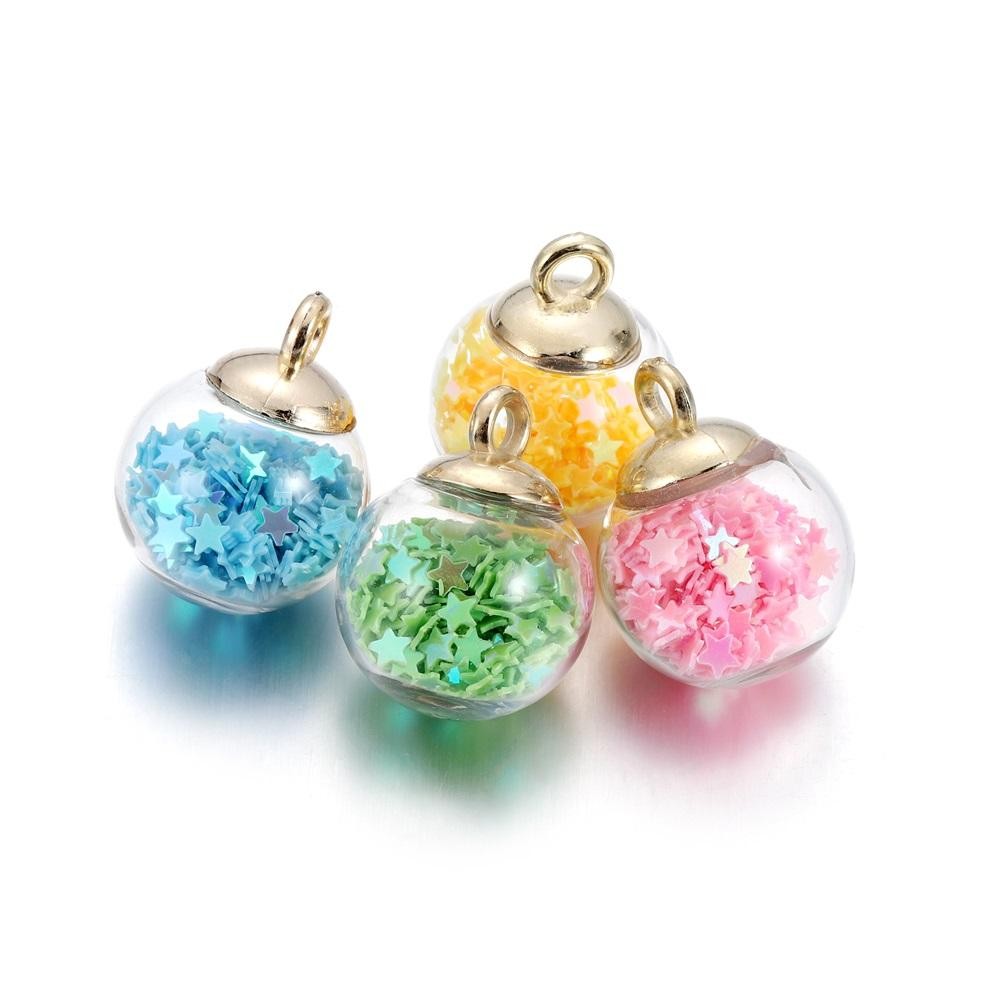 10pcs Charms Star Sequins Transparent Glass Ball 16mm Pendants Crafts Making Fin