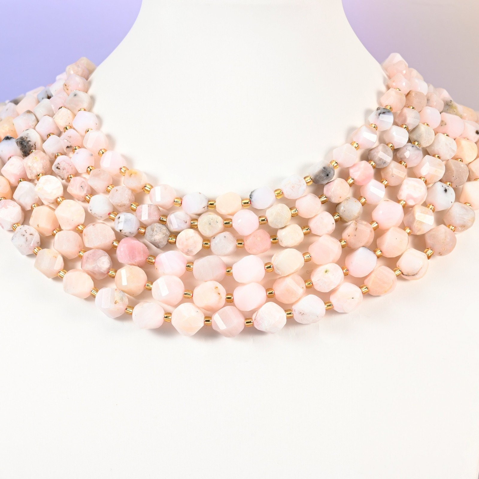 Pink Opal Faceted Spiral Twist Beads: Size 8mm 10mm, Jewelry Making