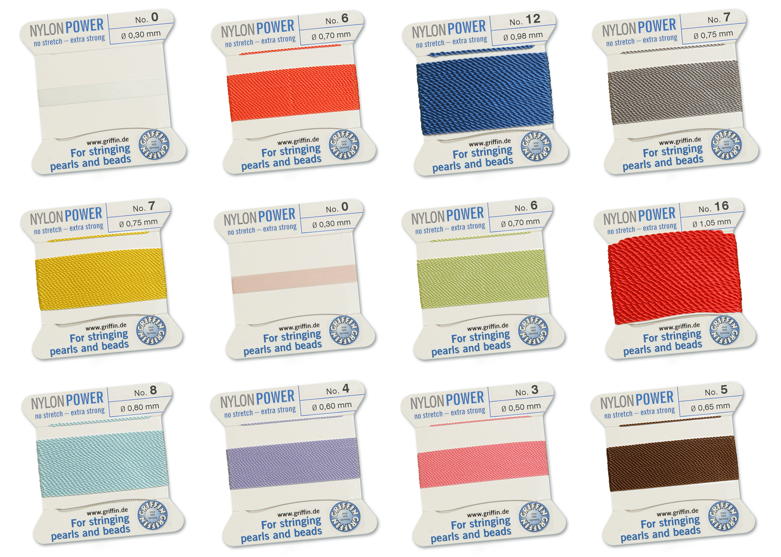 Griffin® PowerNylon Bead Cord Thread with Needle 2m Length Different Sizes