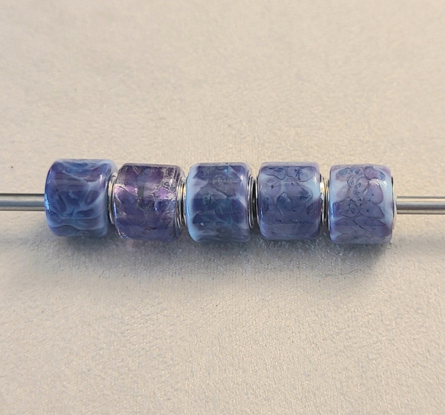 Handmade Lampwork Glass Beads 5 Pieces Purple Blue Glossy Jewelry Making