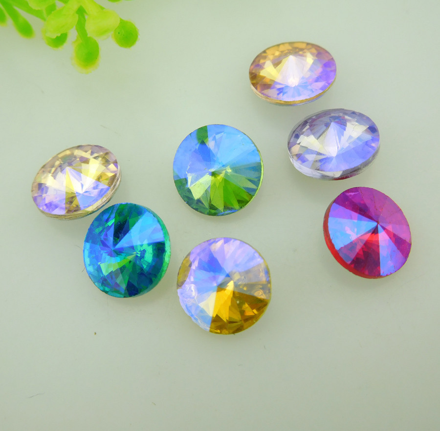 AB color Rivoli Point back Round Crystal Glass Rhinestones Strass Nail 100pcs