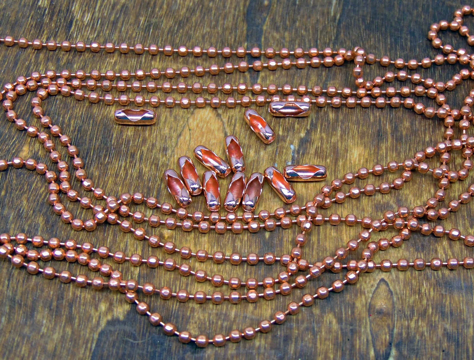 15 Feet 2.4mm Faceted COPPER BALL CHAIN #3 BULK Footage Made in USA +20 clasps